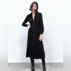 Zara Button Front Black Dress